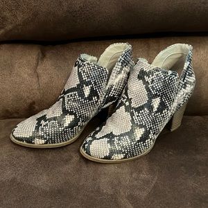 Fergealicious snake skin booties. Size 6.